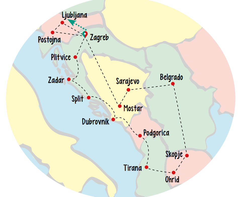 Tour de 15 dias GRAN TOUR DE LOS BALCANES con salida desde Zagreb los domingos